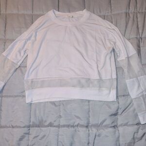 Garage White Long Sleeve Top with Mesh Accents